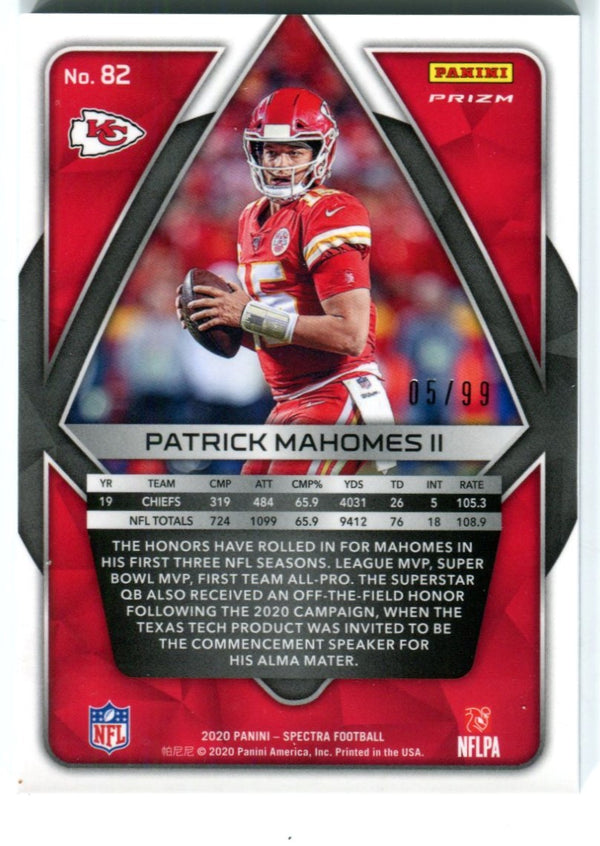 Patrick Mahomes 2020 Panini Spectra Silver #82 05/99 Card