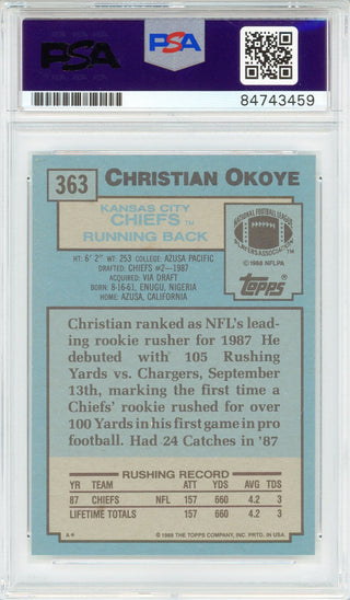 Christian Okoye "Nigerian Nightmare" Autographed 1988 Topps Card #363  (PSA Auto)