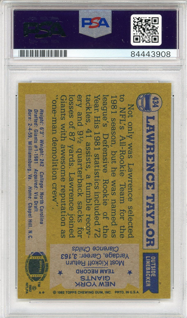 Lawrence Taylor "81 DROY HOF 99" Autographed 1982 Topps Rookie Card (PSA)