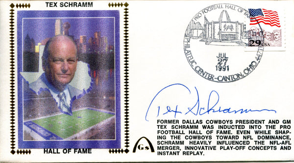 Tex Schramm Autographed July 27th, 1991 First Day Cover (PSA)