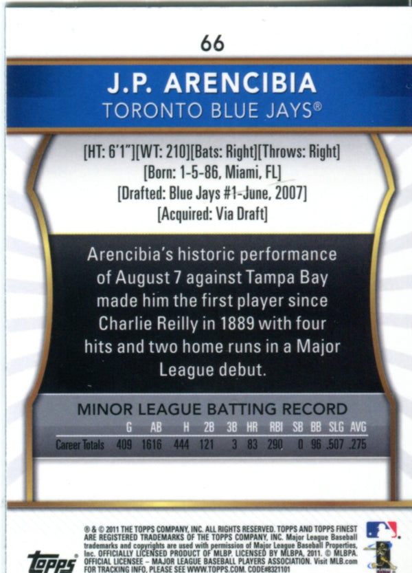 J.P. Arencibia 2011 Topps Finest Rookie Card
