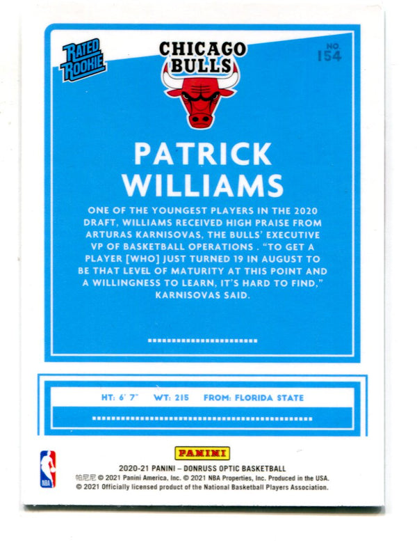 Patrick Williams 2020-21 Panini Donruss Rated Rookie #154 RC