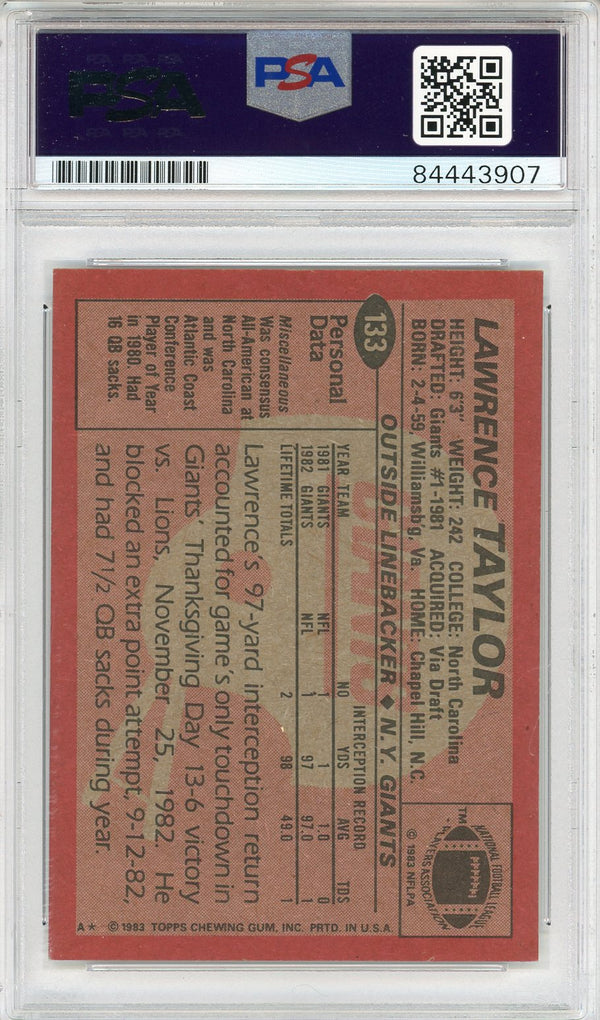 Lawrence Taylor "HOF 99" Autographed 1983 Topps Card (PSA)