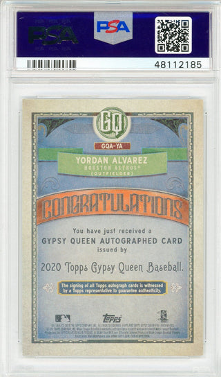 Yordan Alvarez Autographed 2020 Topps Gypsy Queen Rookie Card #YA  (PSA Gem Mint 10)