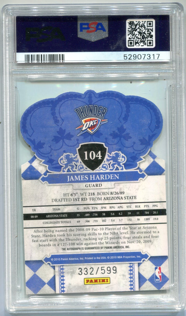 James Harden 2009 Panini Crown Royale #104 (PSA GEM MT 10/AUTO 10)