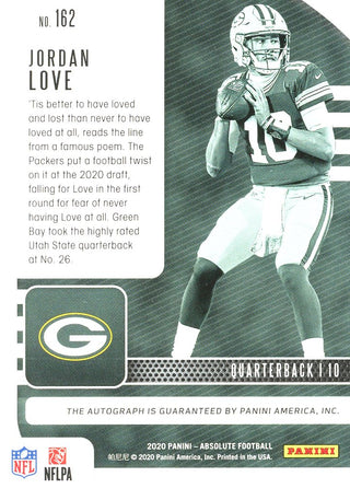 Jordan Love 2020 Panini Absolute Autographed Rookie Card