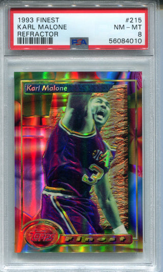 Karl Malone 1993 Topps Finest Refractor #215 PSA NM-MT 8 Card