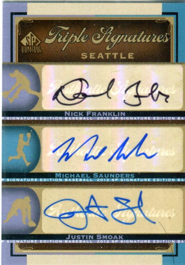 Nick Franklin, Michael Saunders, and Justin Smoak 2012 Upper Deck Autographed Card