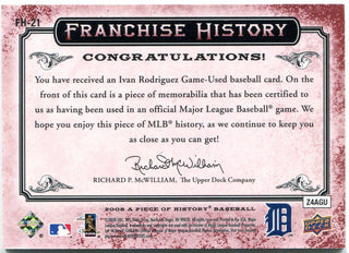 Ivan Rodriguez Upper Deck Franchise History Jersey Card