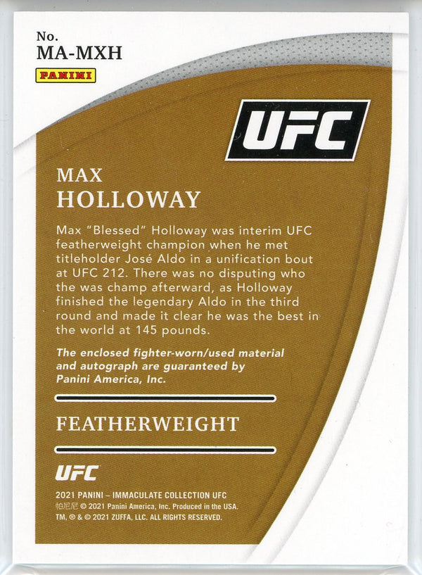 Max Holloway Autographed 2021 Panini Immaculate Featherweight Patch Card 2/8
