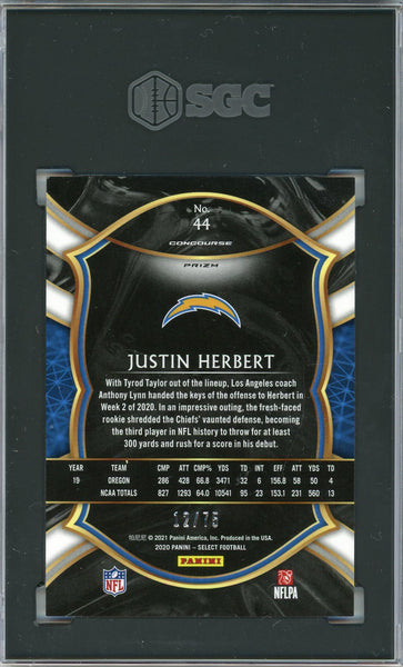 Justin Herbert 2020 Panini Select Concourse Auto  