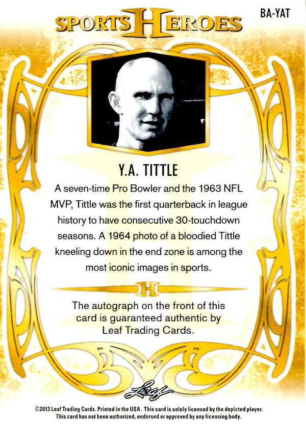 Y.A. Tittle 2013 Leaf Sports Heroes Autographed Card