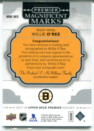 Willie O'Ree Autographed 2018 Upper Deck Premier Magnificent Marks Card
