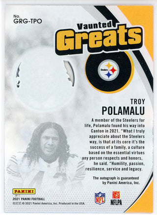 Troy Polamalu Autographed 2022 Panini Impeccable Vaunted Greats Card #GRG-TPO