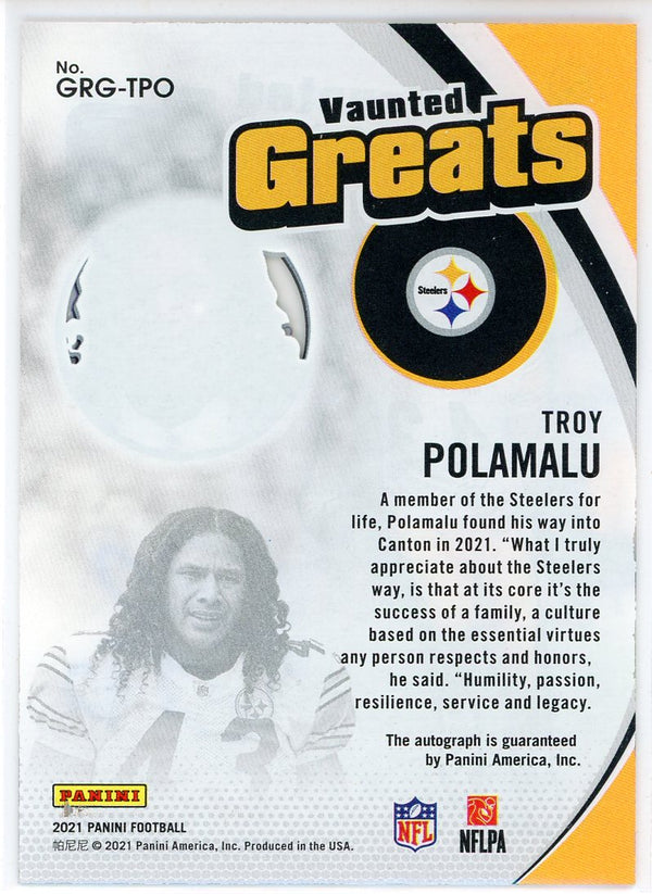 Troy Polamalu Autographed 2022 Panini Impeccable Vaunted Greats Card #GRG-TPO