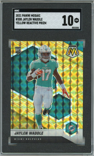 Jaylen Waddle 2021 Panini Mosaic Yellow Prizm Rookie Card #308 (SGC 10)