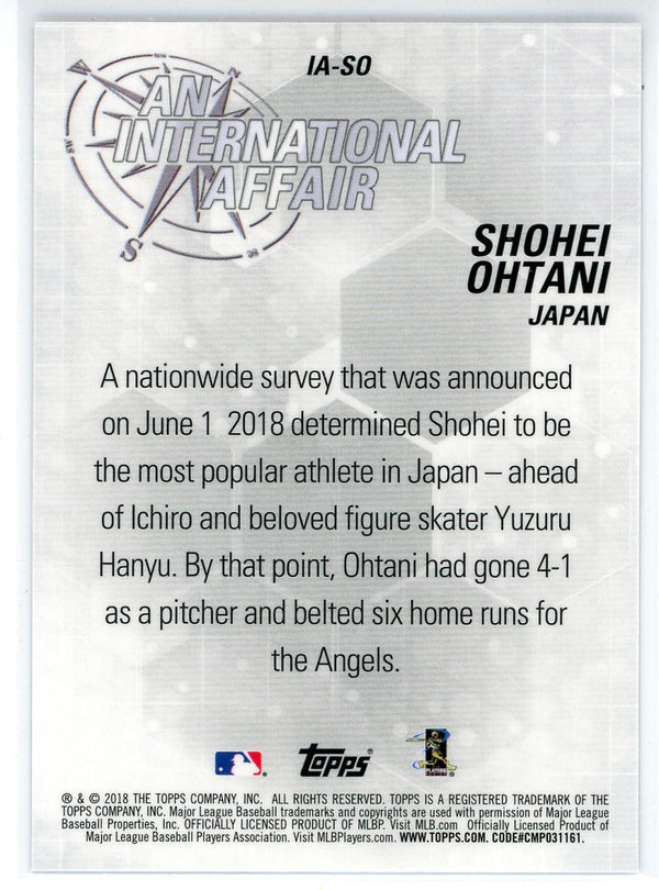 Shohei Ohtani 2018 Topps An International Affair Rookie Card #IA-S0