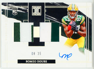 Romeo Doubs Autographed 2022 Panini Impeccable Elegance Rookie Helmet & Patch Card #140