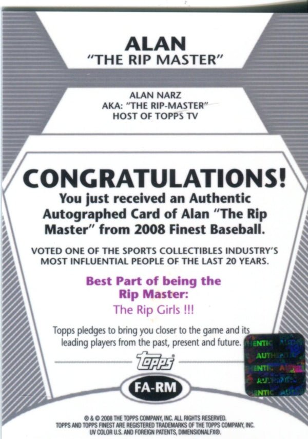 Alan The Rip Master 2008 Topps Finest Autographed Card