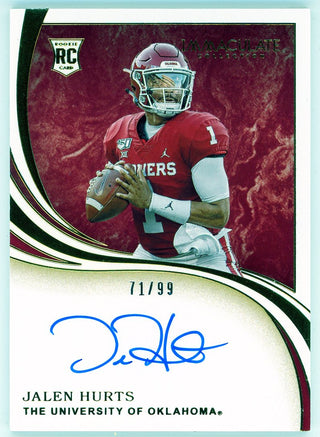 Jalen Hurts Autographed 2020 Panini Immaculate Collection Collegiate Rookie Card #133