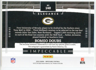 Romeo Doubs Autographed 2022 Panini Impeccable Elegance Rookie Helmet & Patch Card #140