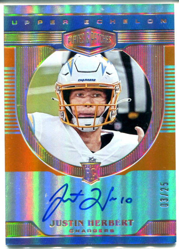 Justin Herbert Autographed 2020 Panini Plates & Patches Upper Echelon Rookie Card