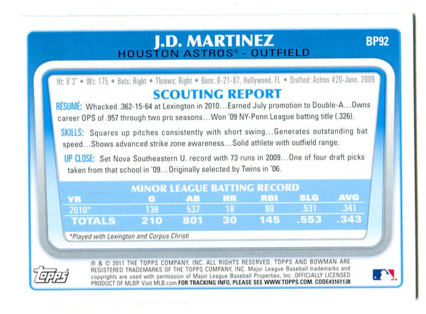 JD Martinez 2011 Bowman Rookie Card