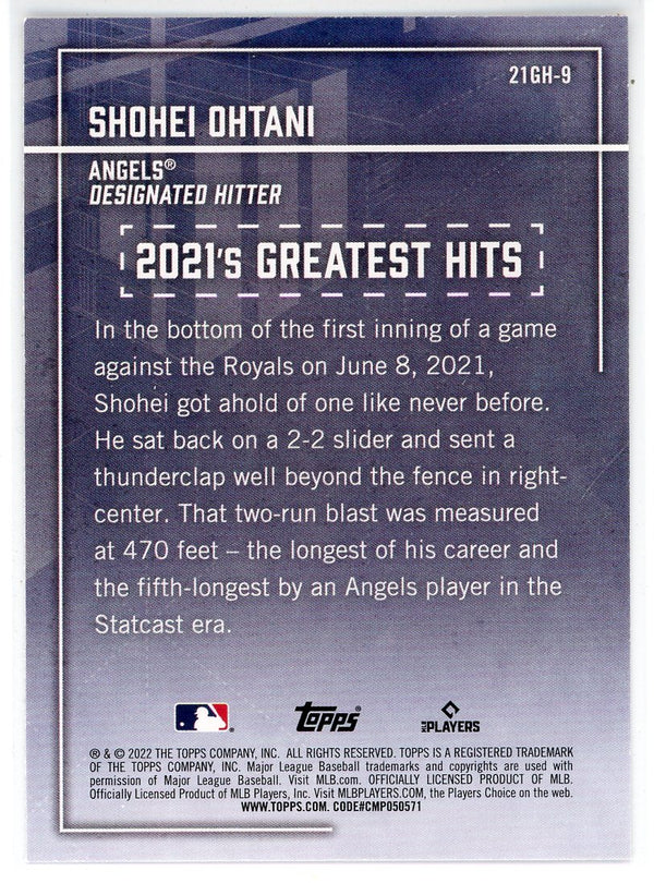 Shohei Ohtani 2022 Topps 2021's Greatest Hits Insert Card #21GH-9