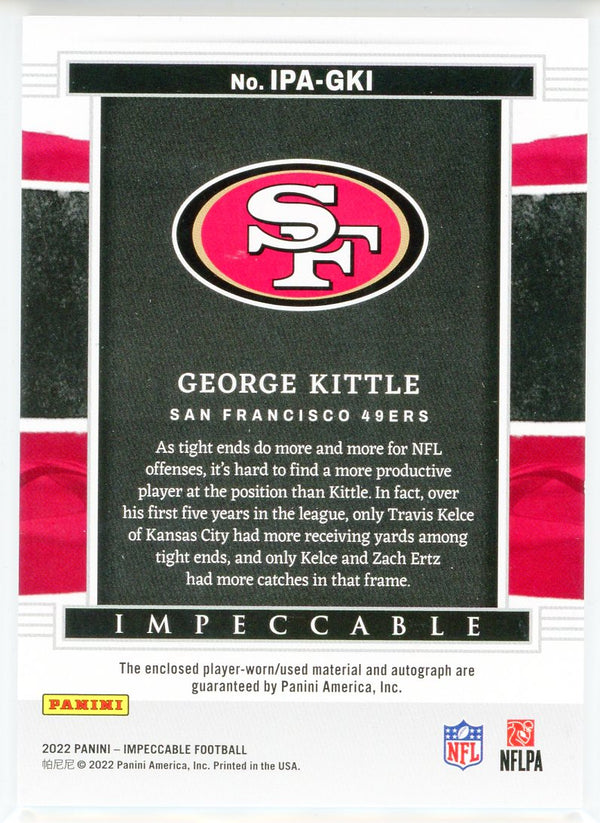 George Kittle Autographed 2022 Panini Impeccable Immense Patch Card #IPA-GKI