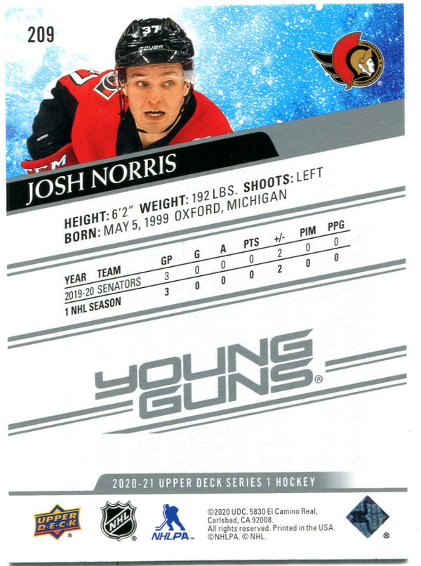 Josh Norris Upper Deck Young Guns 2020 #209