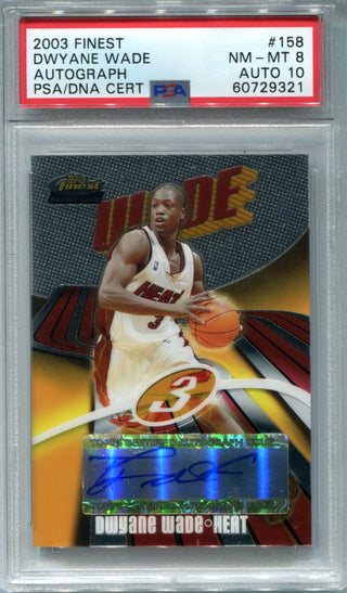 Dwyane Wade 2003 Topps Finest #158 PSA NM 8 Auto 10 Card /999