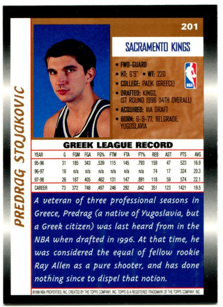 Peja Stojakovic Topps Rookie Card #201 1999