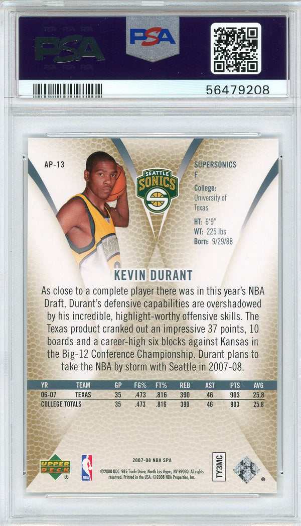 Kevin Durant 2007 Upper Deck Sp Authentic Rookie Card #AP-13 (PSA)