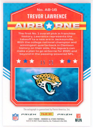 Trevor Lawrence Autographed 2021 Panini Rookies & Stars Airborne Silver Prizm Card #AB-16