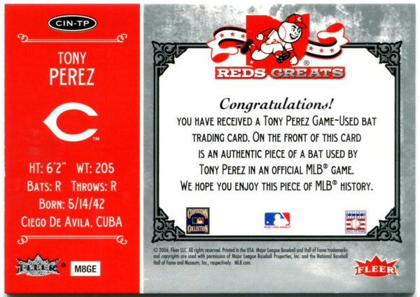 Tony Perez 2006 Fleer Greats of the Game Used Bat Card