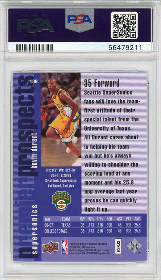 Kevin Durant 2007 Upper Deck Sp Rookie Edition Card #106 (PSA)