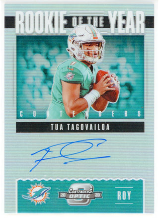 Tua Tagovailoa Autographed 2020 Panini Contenders Optic Rookie of the Year Contenders Silver Prizm Card #ROY4