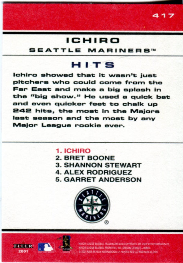Ichiro 2001 Fleer Chart Toppers Card