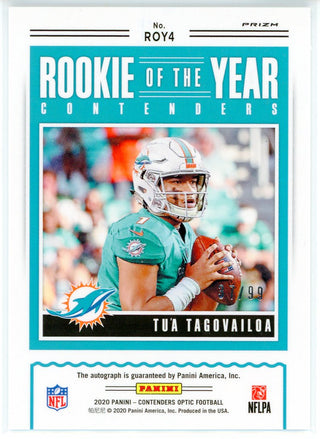 Tua Tagovailoa Autographed 2020 Panini Contenders Optic Rookie of the Year Contenders Silver Prizm Card #ROY4