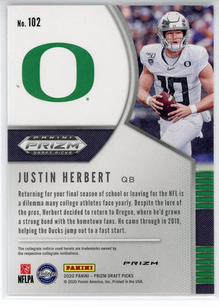 Justin Herbert 2020 Panini Prizm Draft Picks Prizm Rookie Card #102