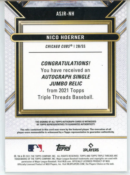 Nico Hoerner Autographed 2021 Topps Triple Threads Jersey Card #ASJR-N
