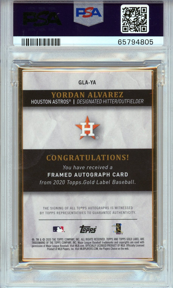 Yordan Alvarez Autographed 2020 Topps Gold Label Framed Card #GLAYA (PSA Auto 10)