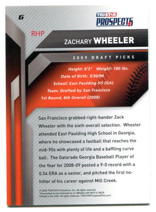 Zachary Wheeler 2009 Tristar Prospects Rookie Card