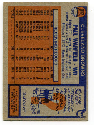 Paul Warfield Autographed 1976 Topps Card #317