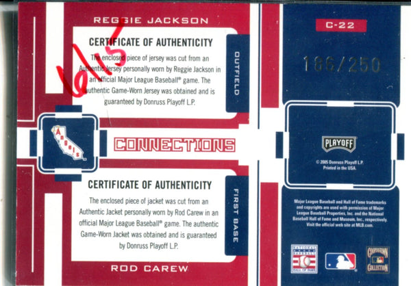 Reggie Jackson and Rod Carew 2005 Playoff Prestige Game Used Relic Card 186/250