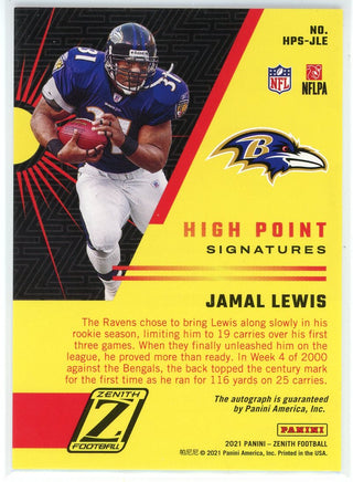 Jamal Lewis Autographed 2021 Panini Zenith High Point Card #HPS-JLE