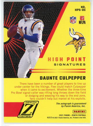Daunte Culpepper Autographed 2021 Panini Zenith High Point Card #HPS-DC