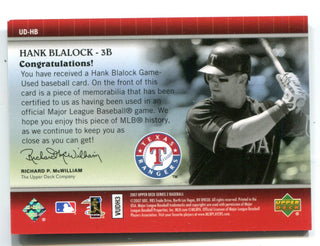 Hank Blalock 2007 Upper Deck Game Materials #UDHB Jersey Card