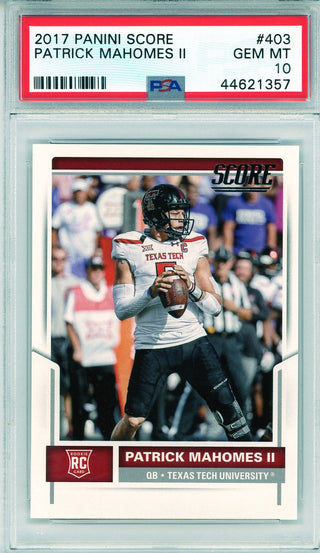 Patrick Mahomes 2017 Panini Score Rookie Card #403 (PSA GM MT 10)