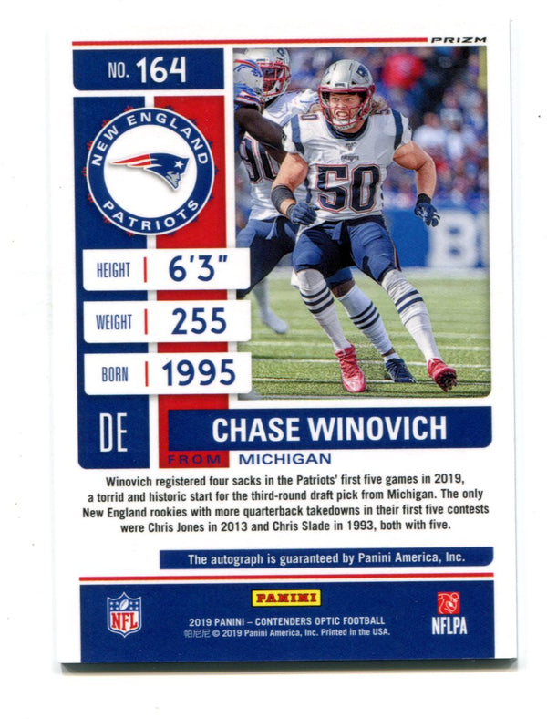 Chase Winovich 2019 Panini Contenders Optic #164 Autographed RC